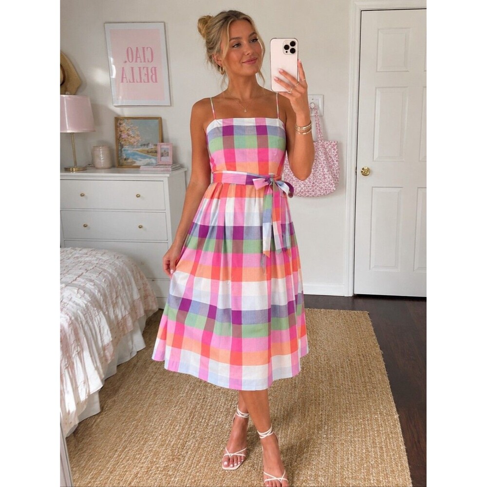 Kate Spade X Target Midi Dress Colorful Plaid Tie-waist Summer Preppy Feminine